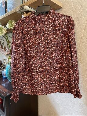 Floral Long-Sleeve Blouse in Burgundy and Pink